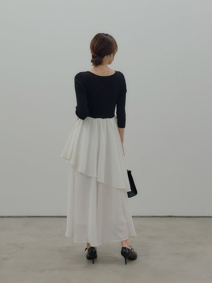 【Essential】7部袖リブドッキングワンピース