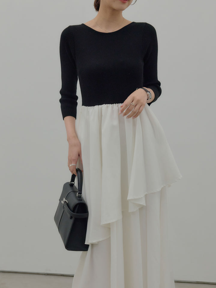 【Essential】7部袖リブドッキングワンピース