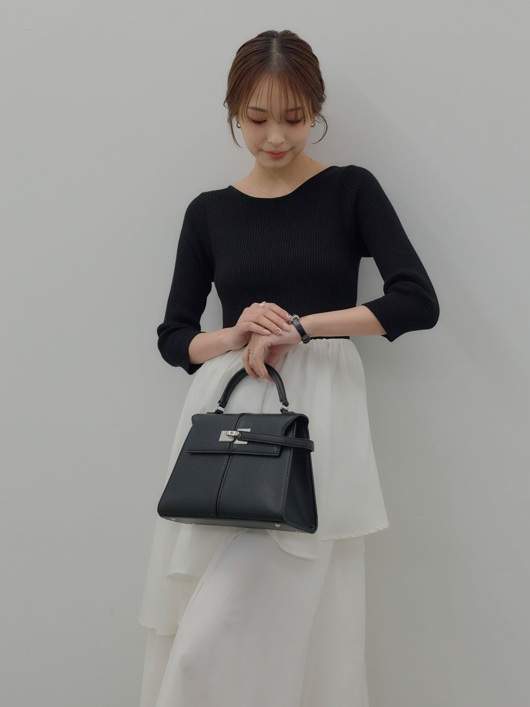 【Essential】7部袖リブドッキングワンピース