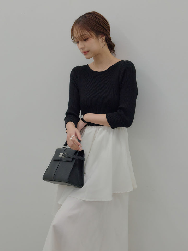 【Essential】7部袖リブドッキングワンピース