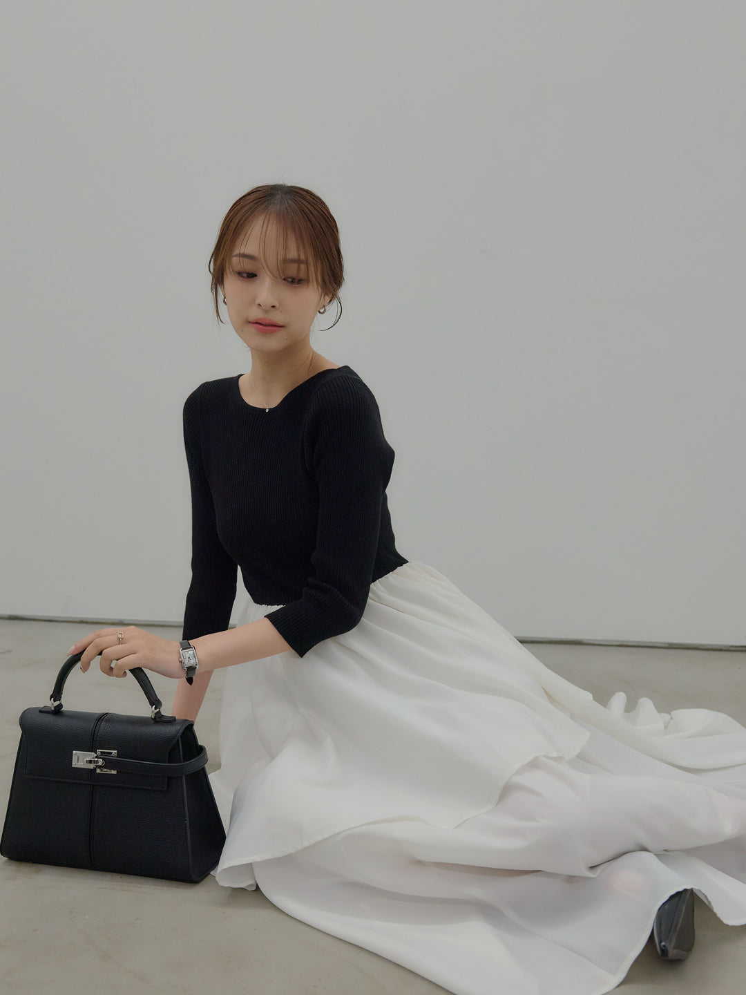 【Essential】7部袖リブドッキングワンピース