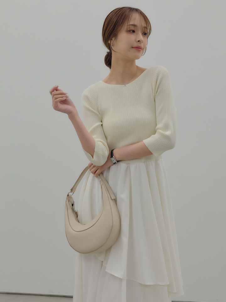 【Essential】7部袖リブドッキングワンピース
