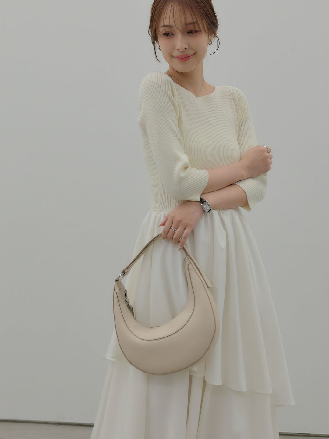 【Essential】7部袖リブドッキングワンピース