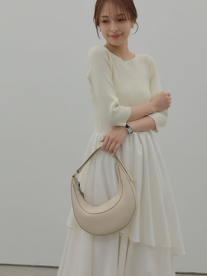 【Essential】7部袖リブドッキングワンピース