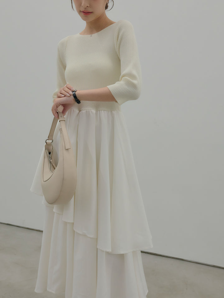 【Essential】7部袖リブドッキングワンピース