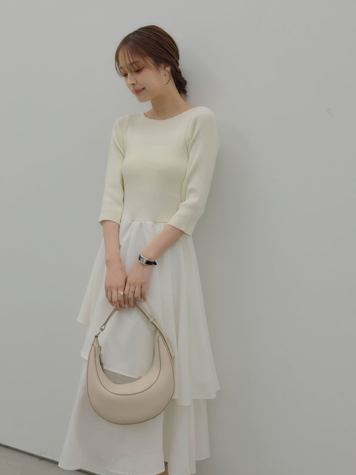 【Essential】7部袖リブドッキングワンピース