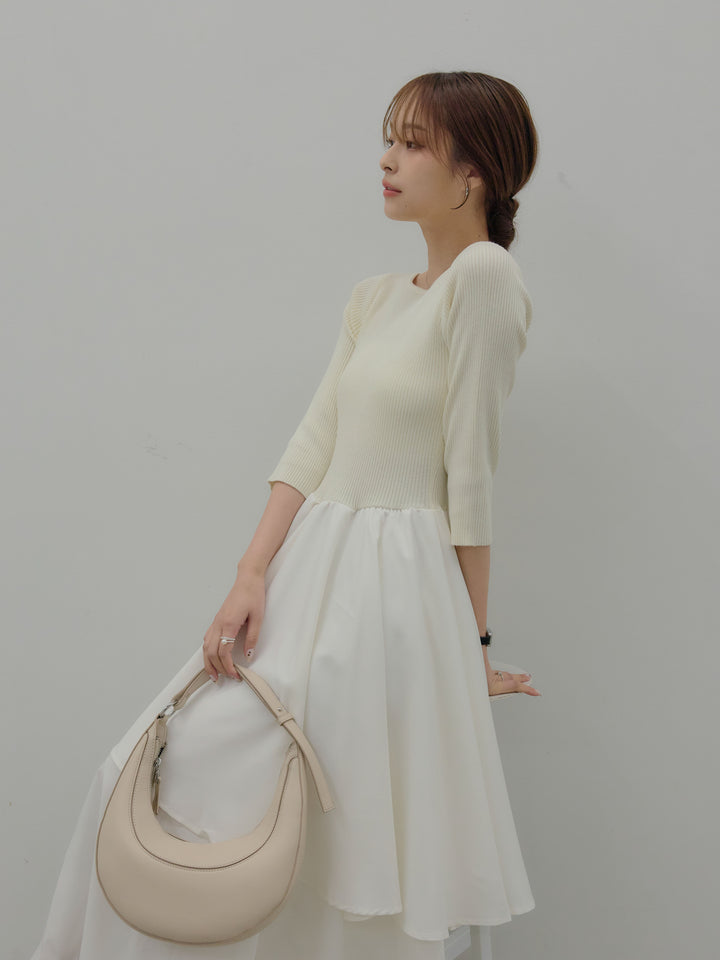 【Essential】7部袖リブドッキングワンピース