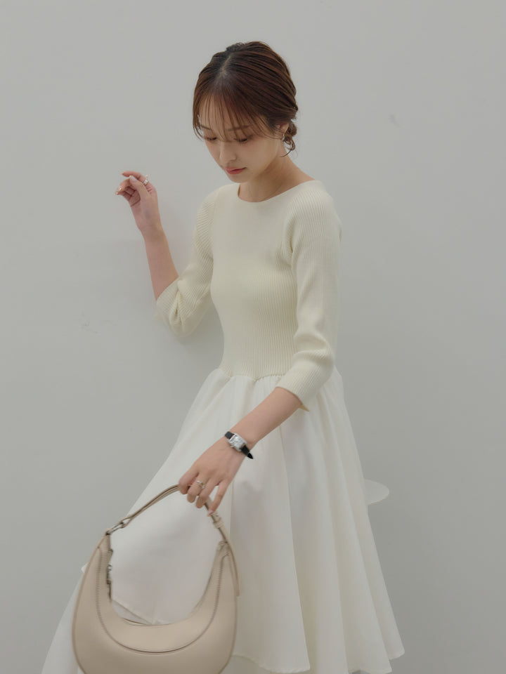 【Essential】7部袖リブドッキングワンピース