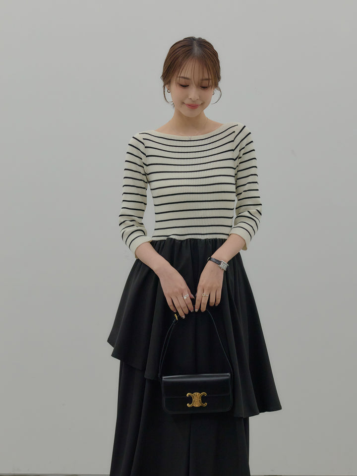 【Essential】7部袖リブドッキングワンピース