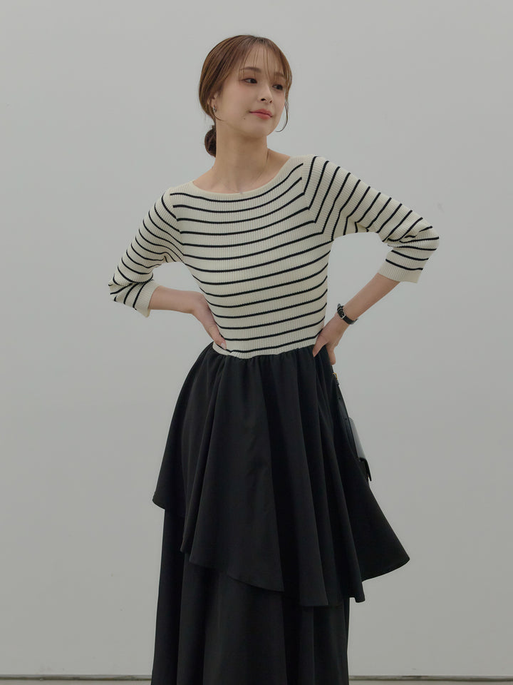 【Essential】7部袖リブドッキングワンピース