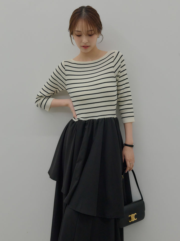 【Essential】7部袖リブドッキングワンピース