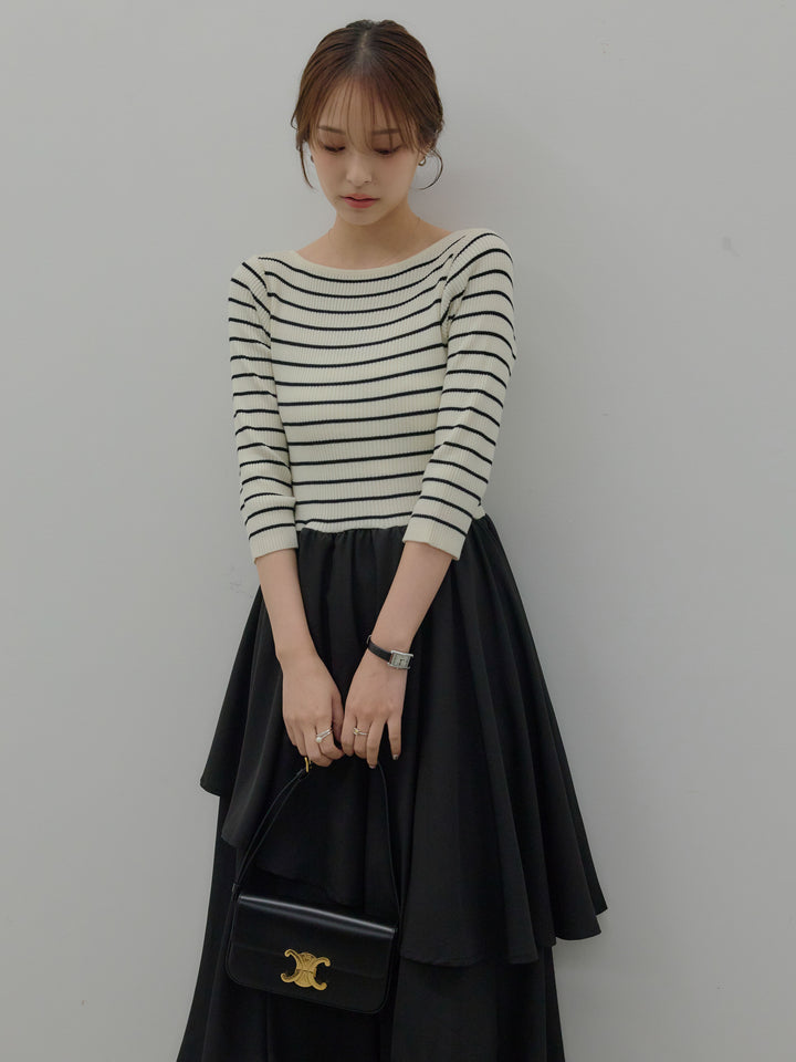 【Essential】7部袖リブドッキングワンピース