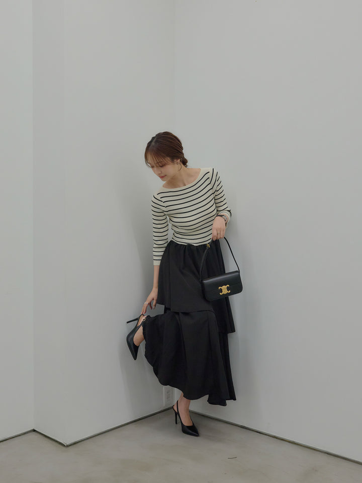 【Essential】7部袖リブドッキングワンピース