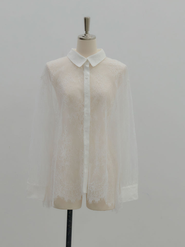総レースボリュームスリーブシャツ