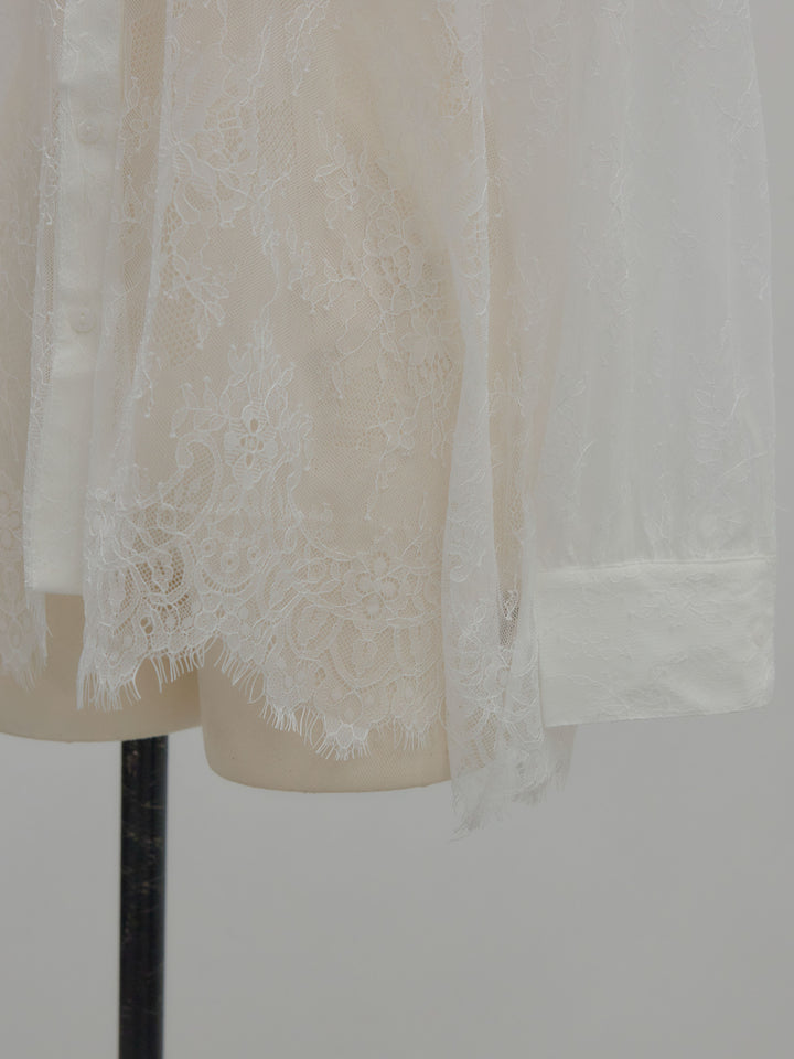 総レースボリュームスリーブシャツ