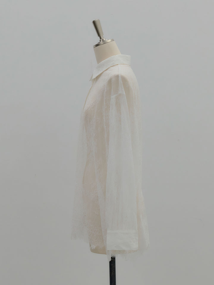 総レースボリュームスリーブシャツ