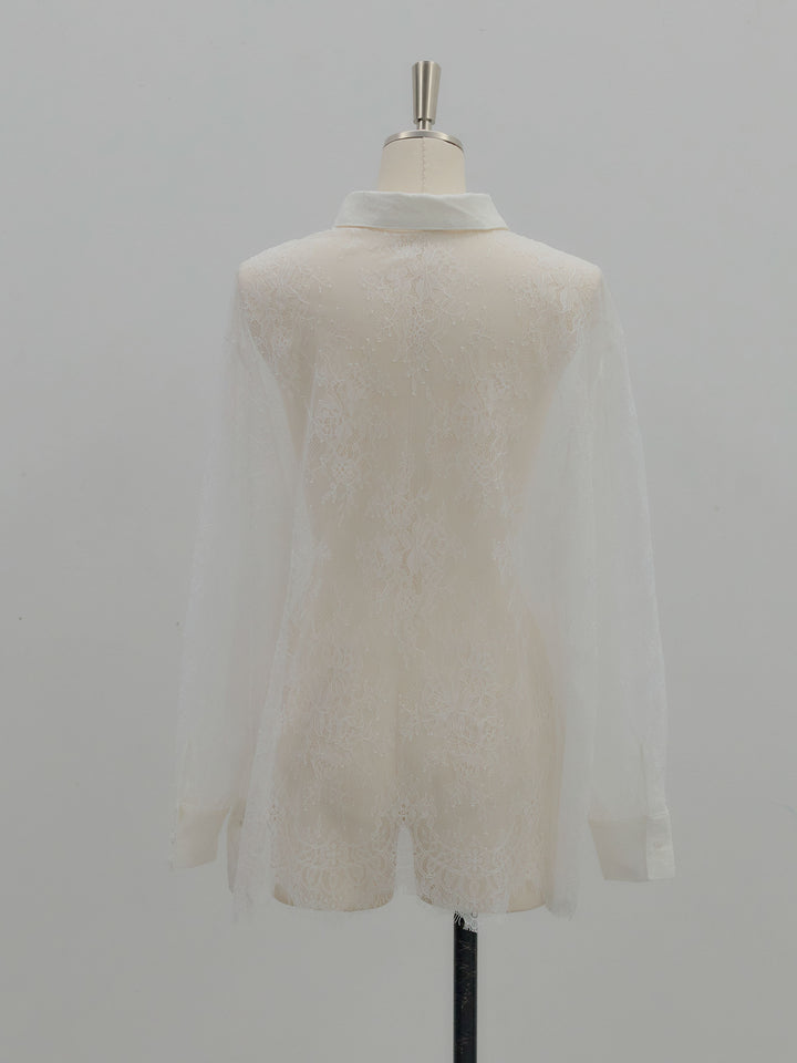 総レースボリュームスリーブシャツ