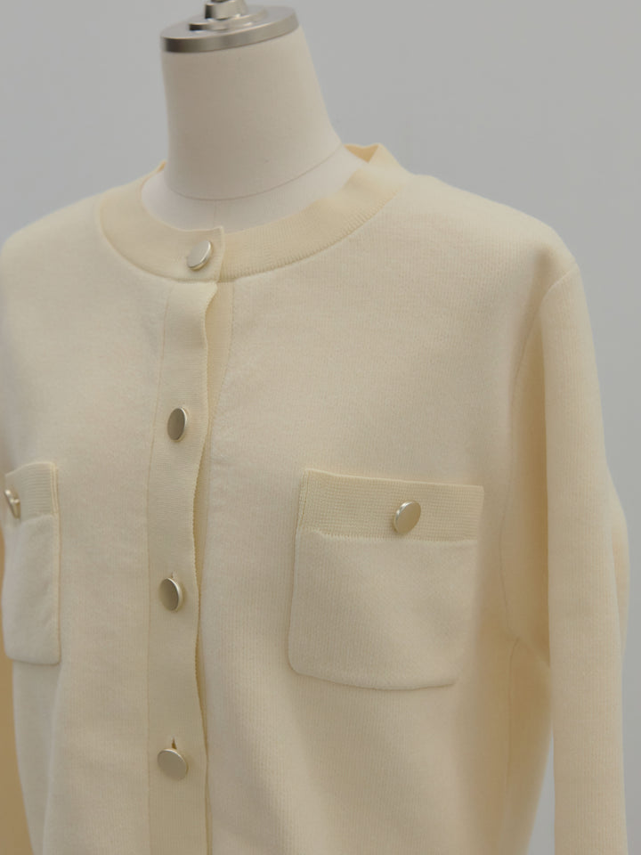 ゴールドボタンモールニットカーディガン