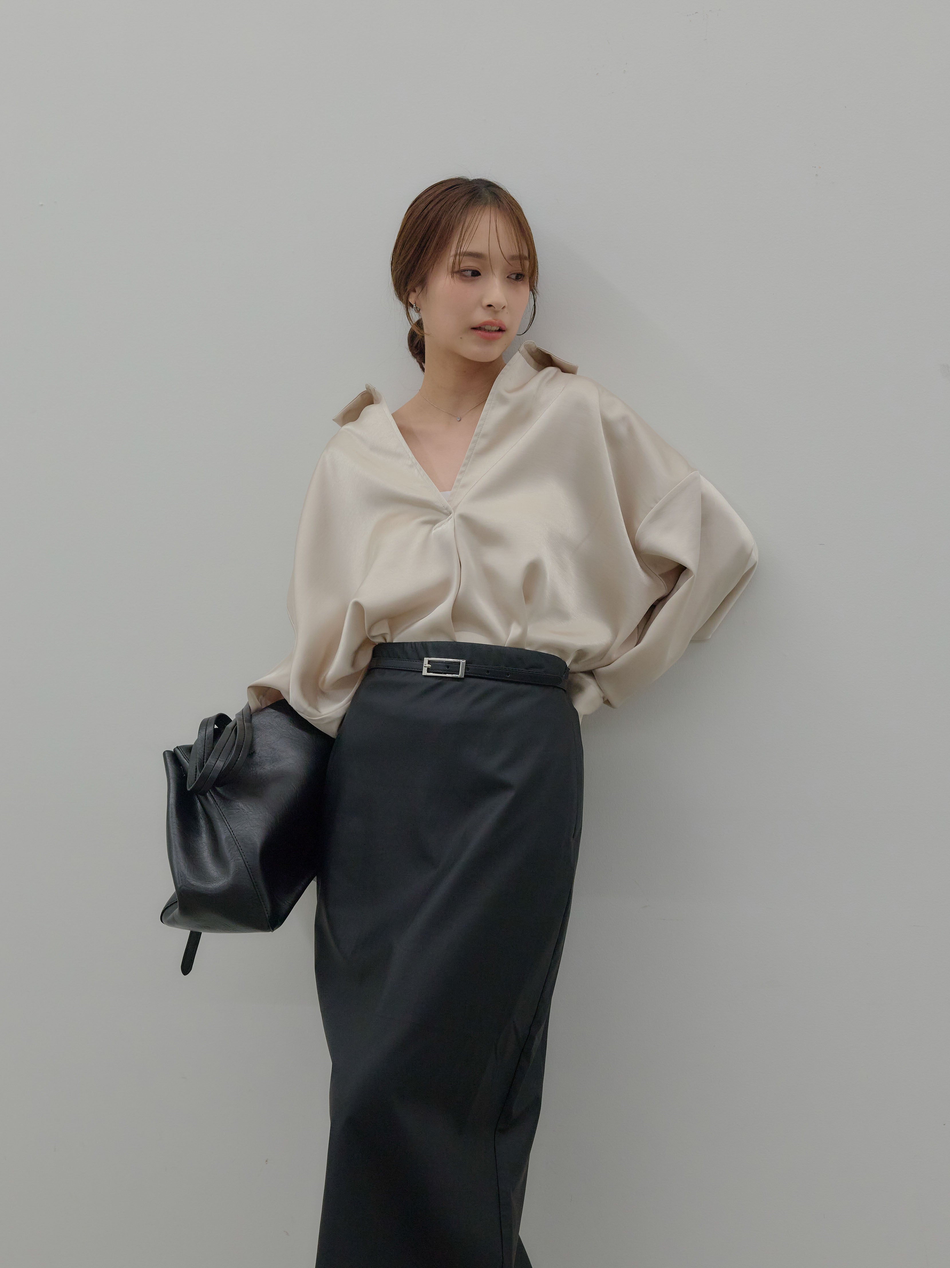 ロデム専用 SET】サテンドルマンスキッパーシャツ+フェイクレザーナロースカート