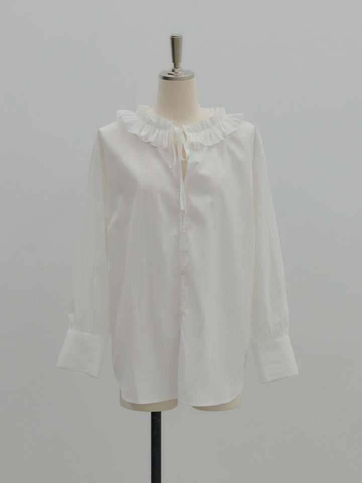 フリルネックリボンブラウス