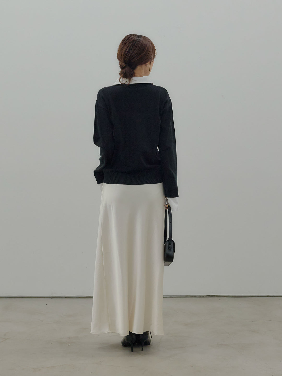 【SET】配色レイヤードプルオーバー+リュクスAラインサテンスカート(2set)