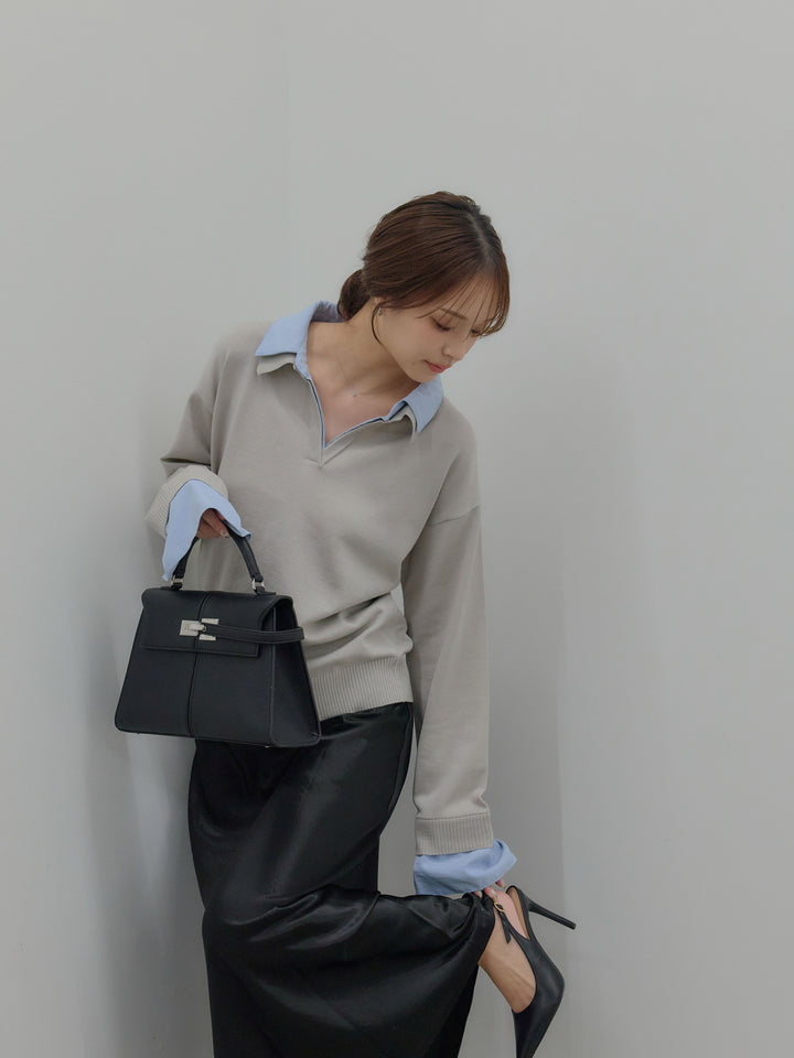 【SET】配色レイヤードプルオーバー+リュクスAラインサテンスカート(2set)