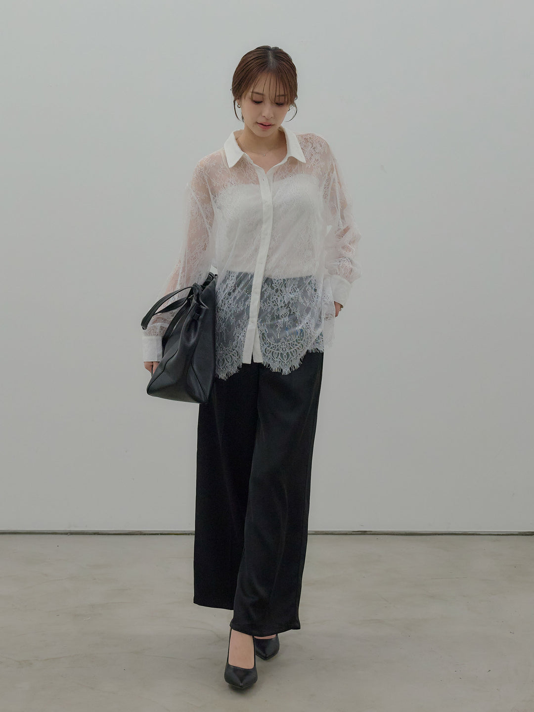 総レースボリュームスリーブシャツ
