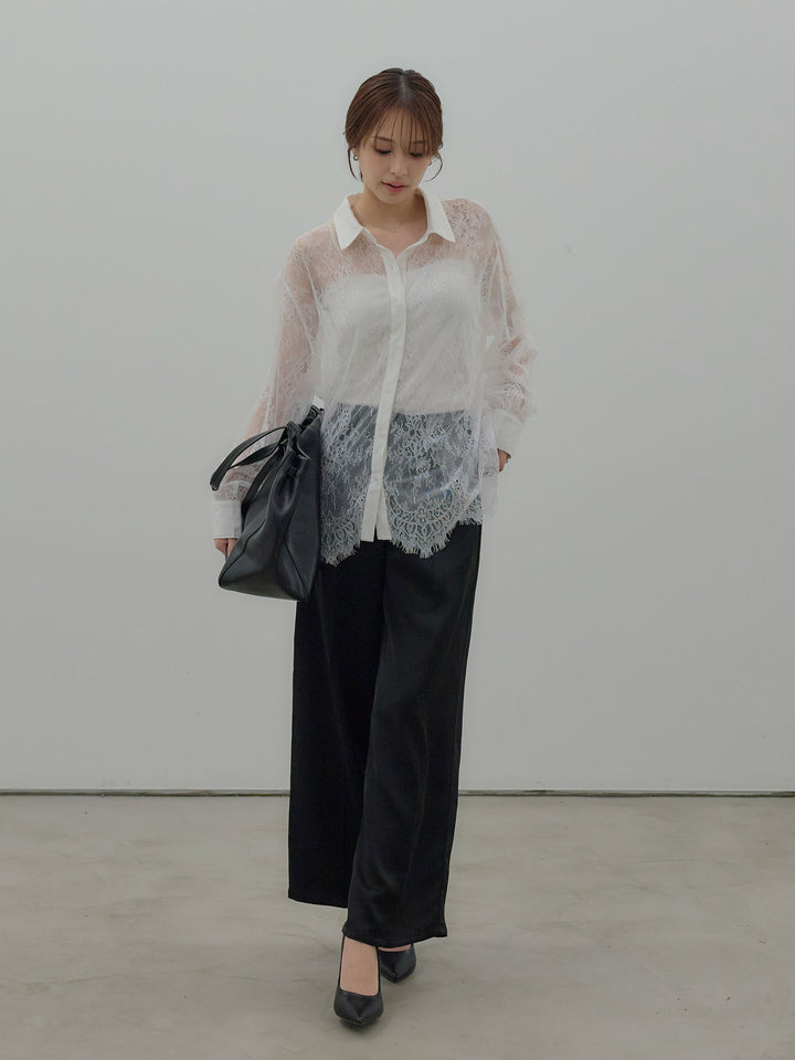 総レースボリュームスリーブシャツ