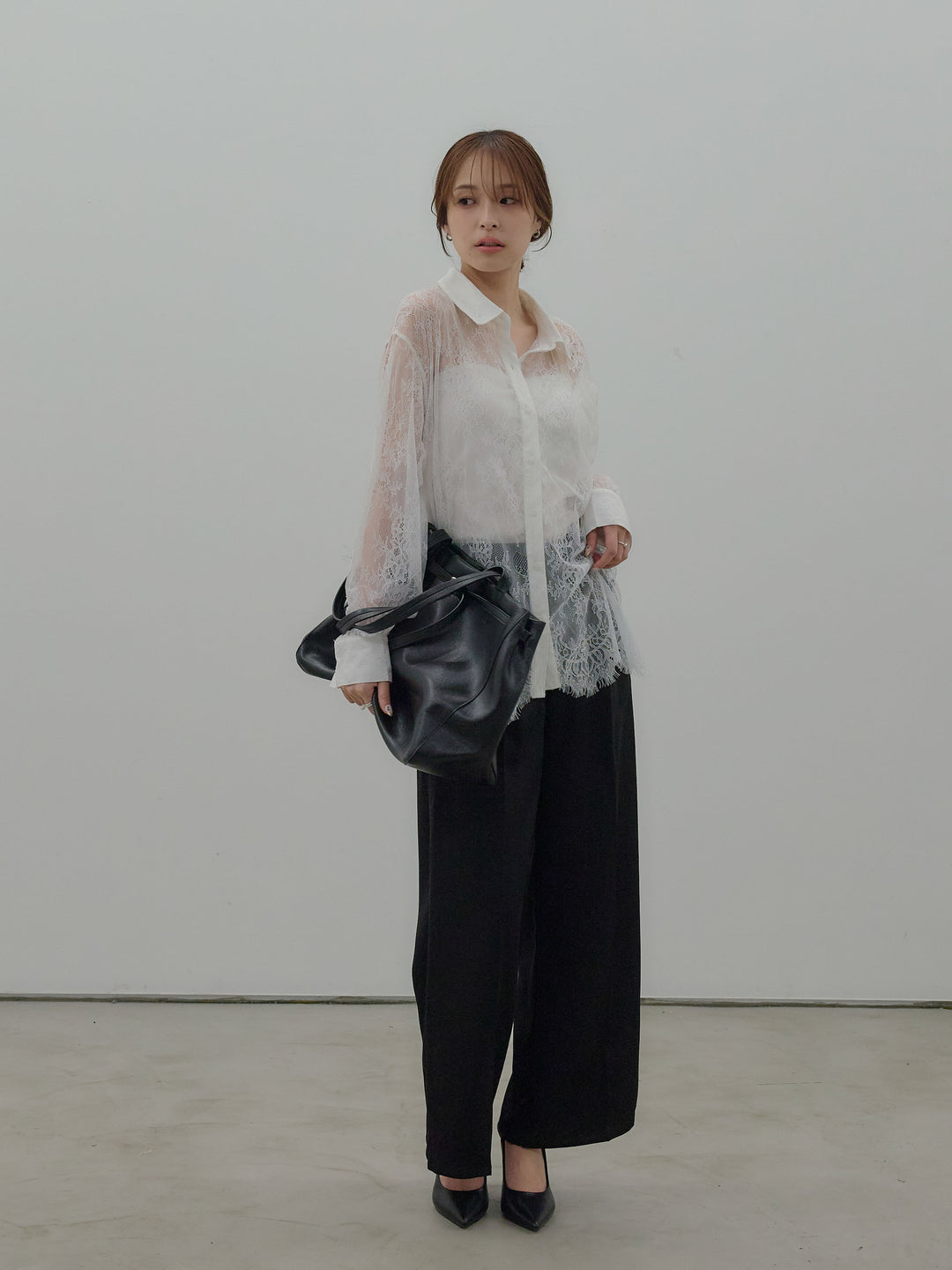 総レースボリュームスリーブシャツ