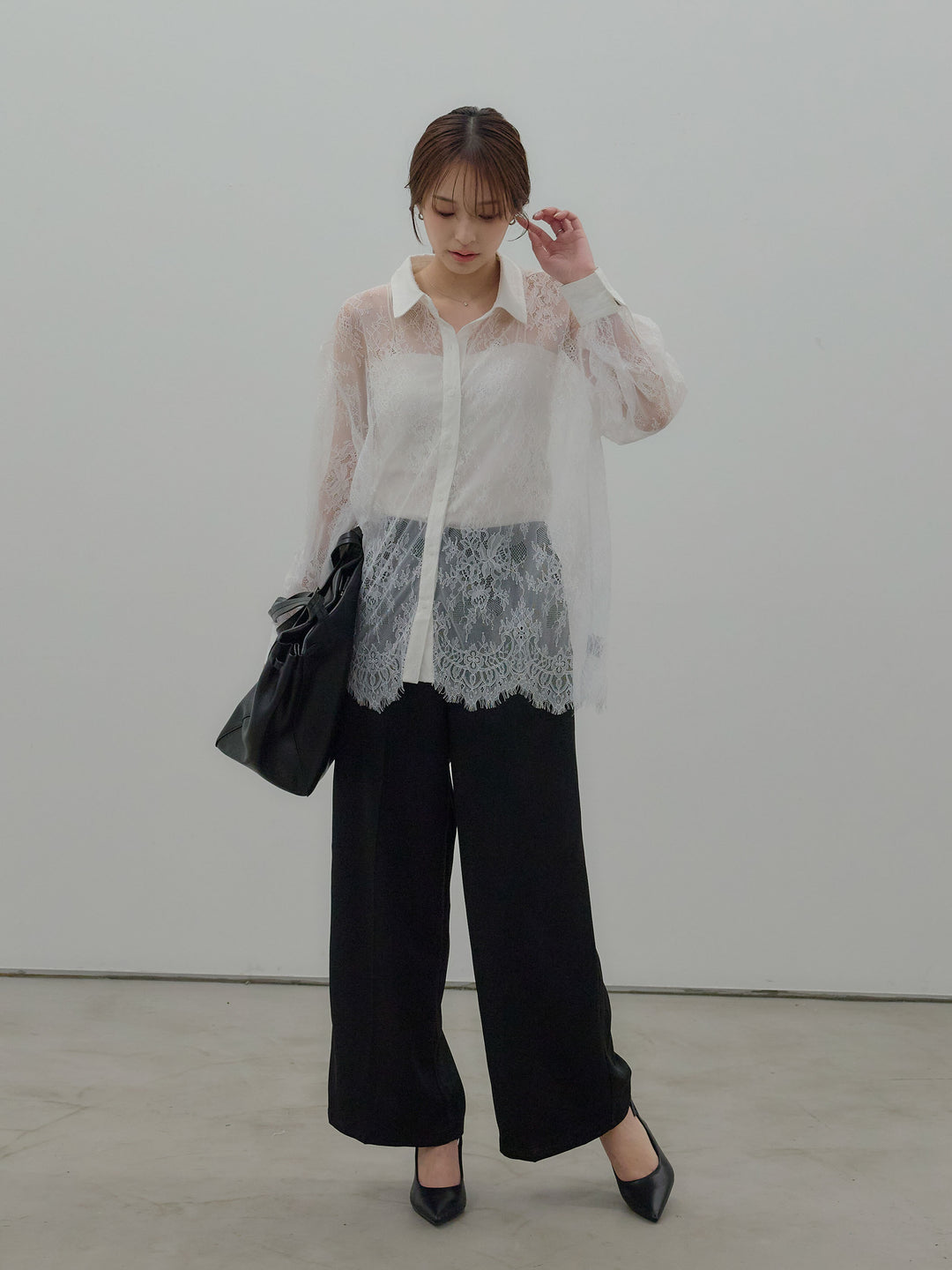 総レースボリュームスリーブシャツ