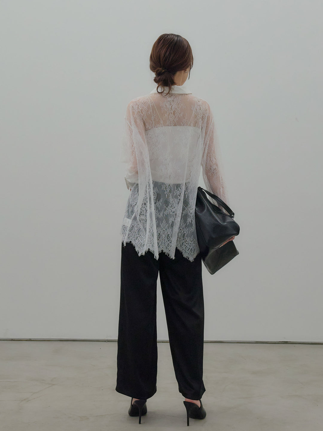 総レースボリュームスリーブシャツ