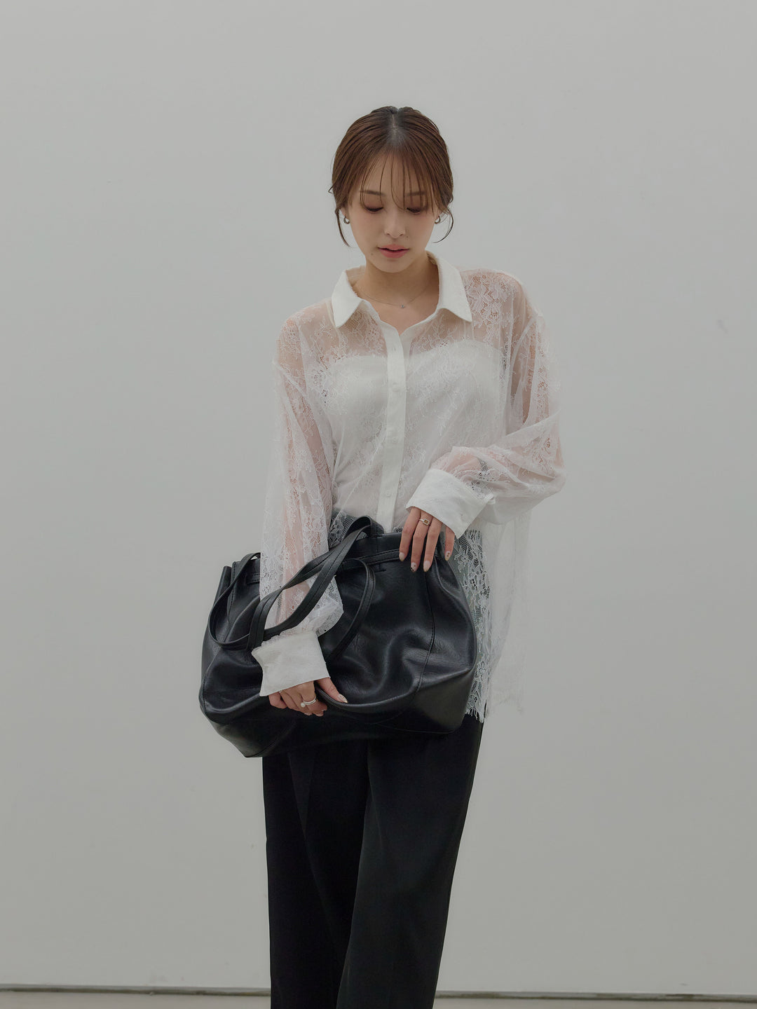 総レースボリュームスリーブシャツ