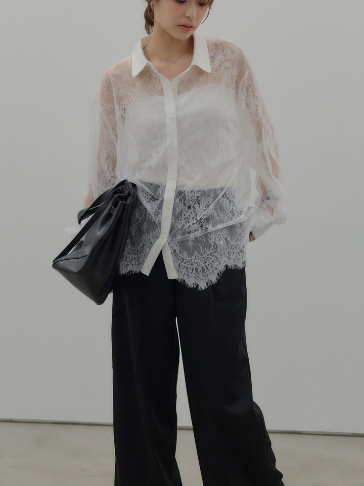 総レースボリュームスリーブシャツ
