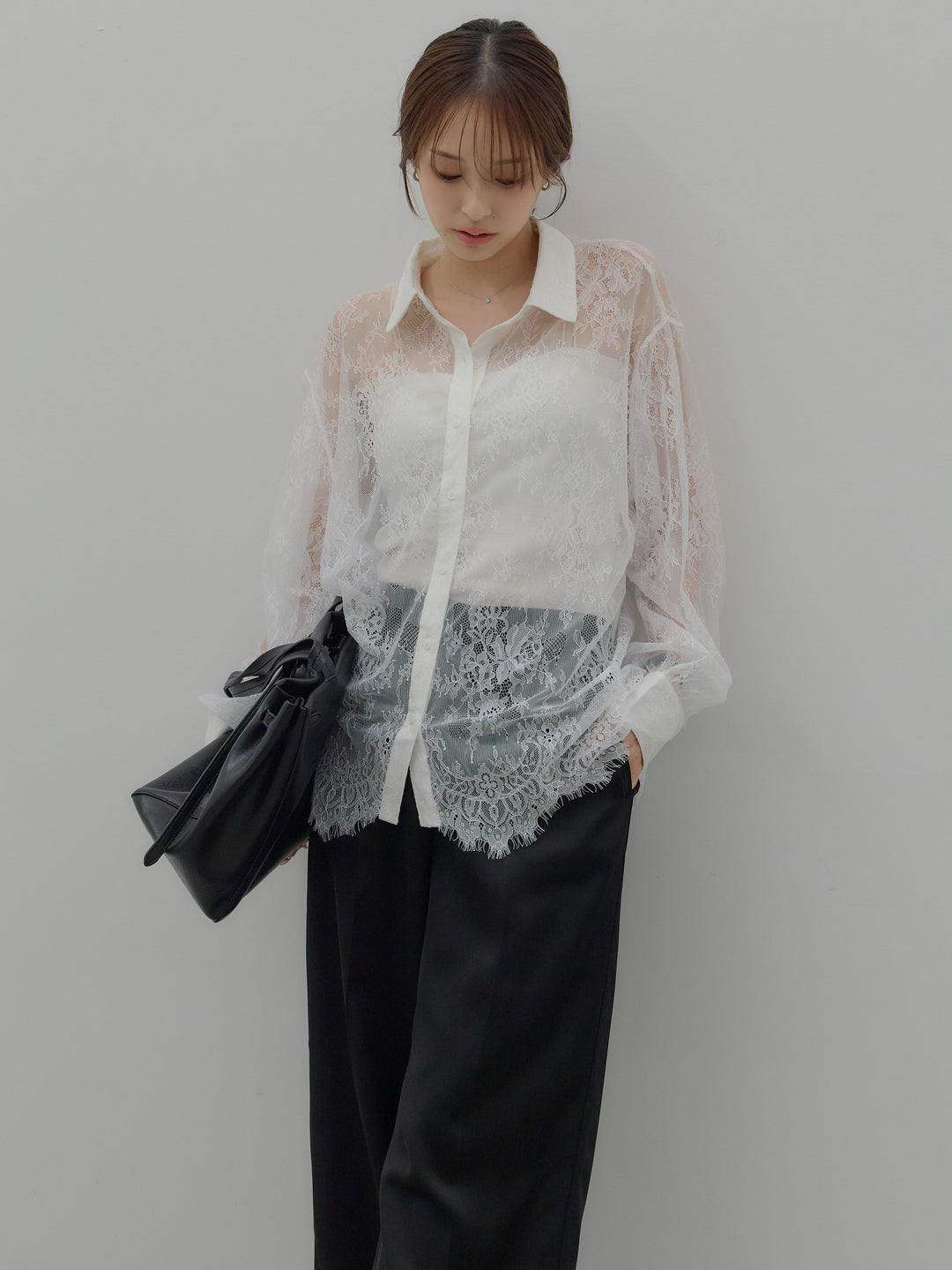 総レースボリュームスリーブシャツ