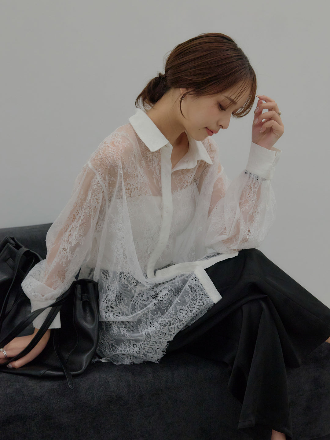 総レースボリュームスリーブシャツ