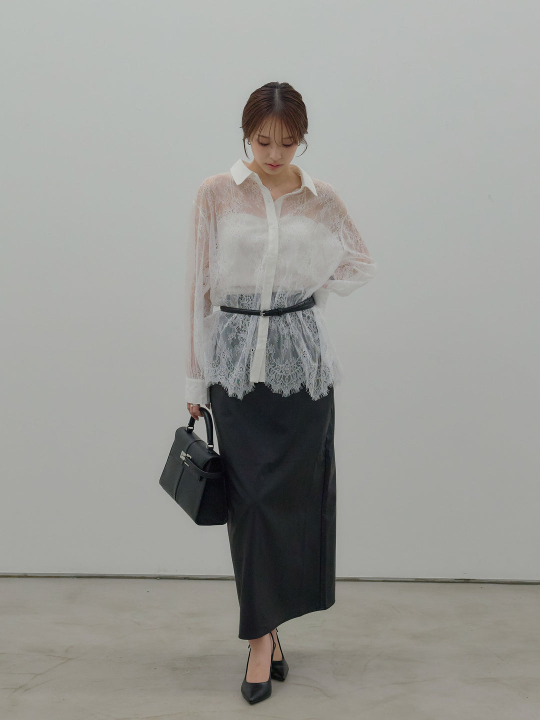 フェイクレザーナロースカート