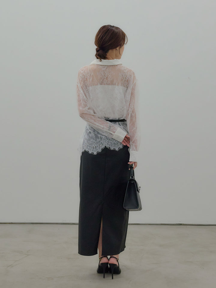 フェイクレザーナロースカート