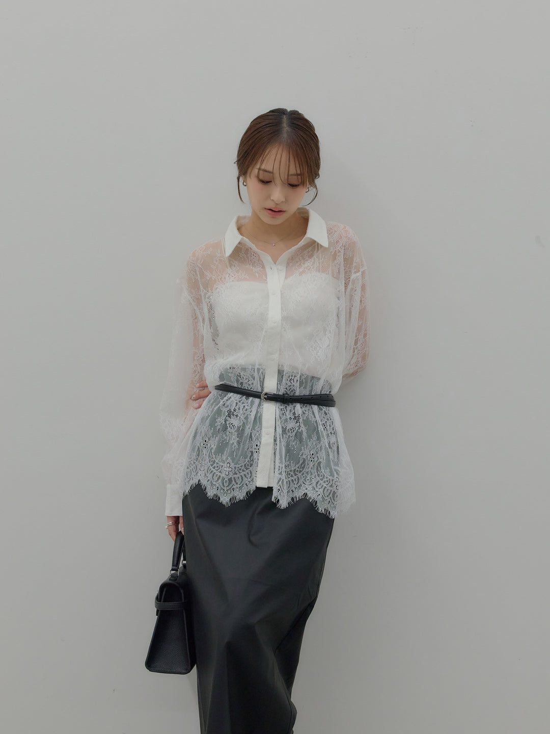 総レースボリュームスリーブシャツ