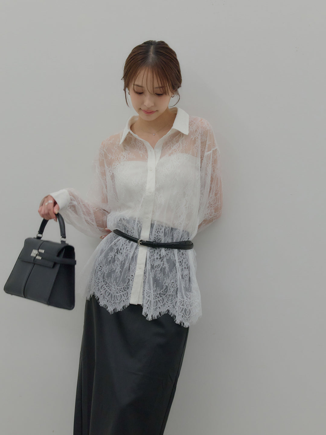 フェイクレザーナロースカート