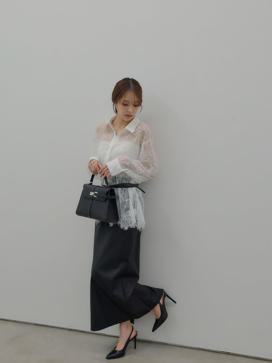 総レースボリュームスリーブシャツ