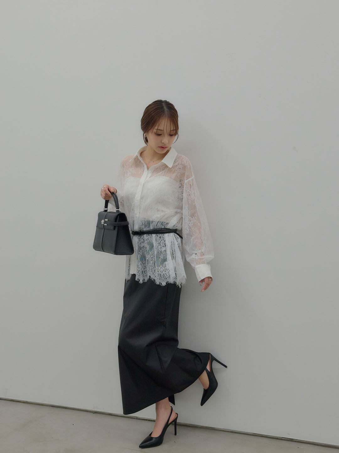 フェイクレザーナロースカート