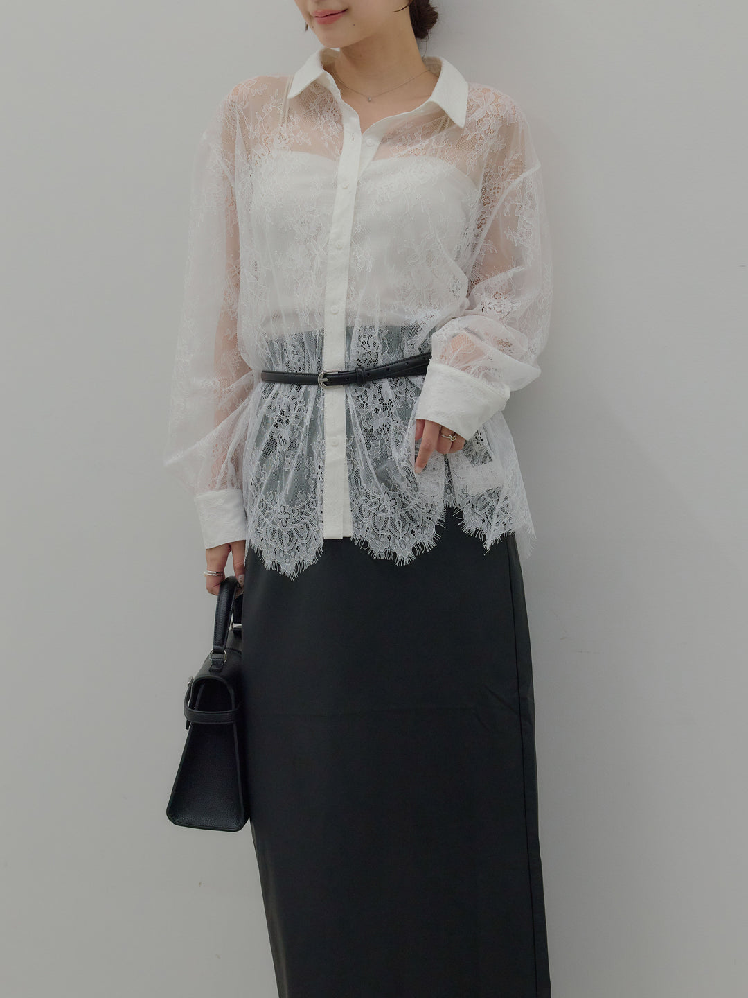 総レースボリュームスリーブシャツ