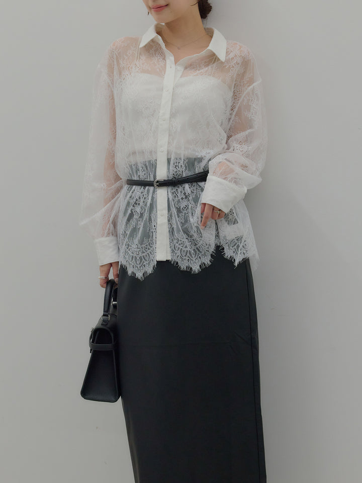 総レースボリュームスリーブシャツ