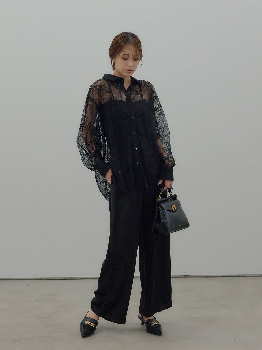 総レースボリュームスリーブシャツ