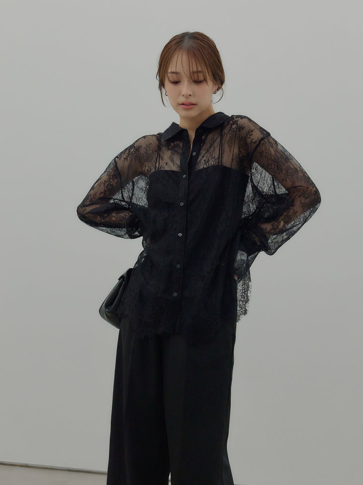 総レースボリュームスリーブシャツ