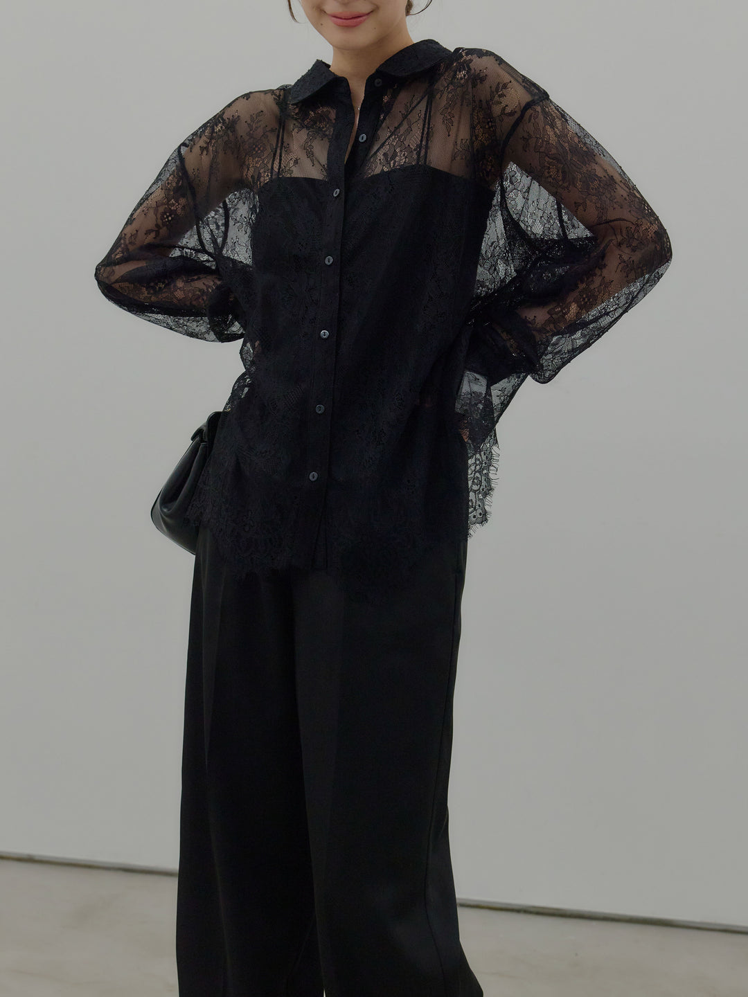 総レースボリュームスリーブシャツ