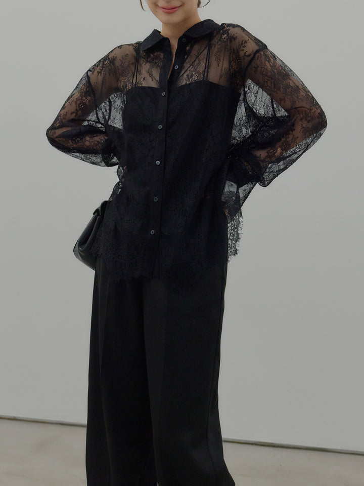 総レースボリュームスリーブシャツ