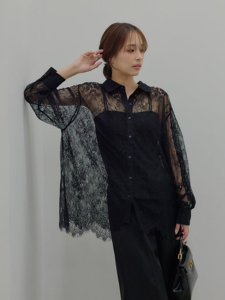 総レースボリュームスリーブシャツ