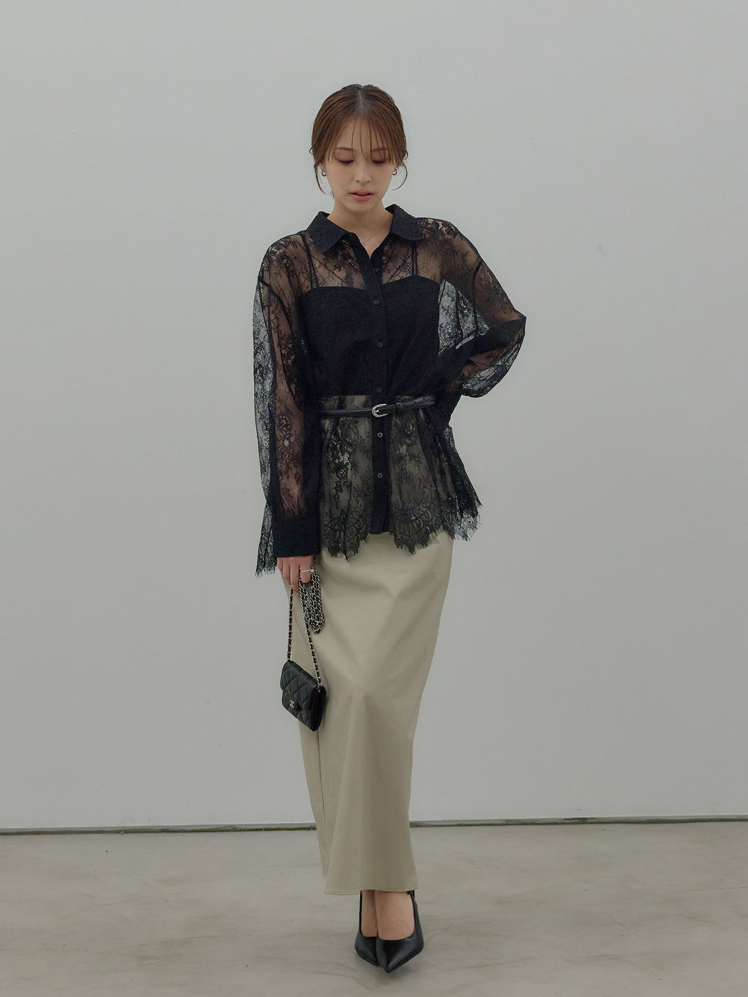 総レースボリュームスリーブシャツ