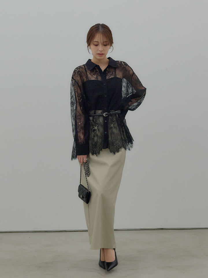 総レースボリュームスリーブシャツ